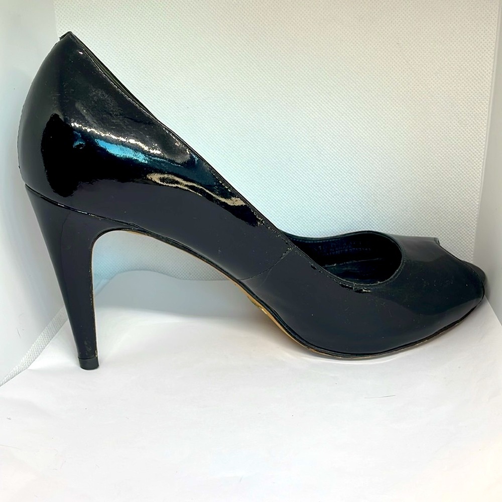 Cole Haan Open Toe Airviolet Patent Leather Black Pump Peeptoe for Spring/summer